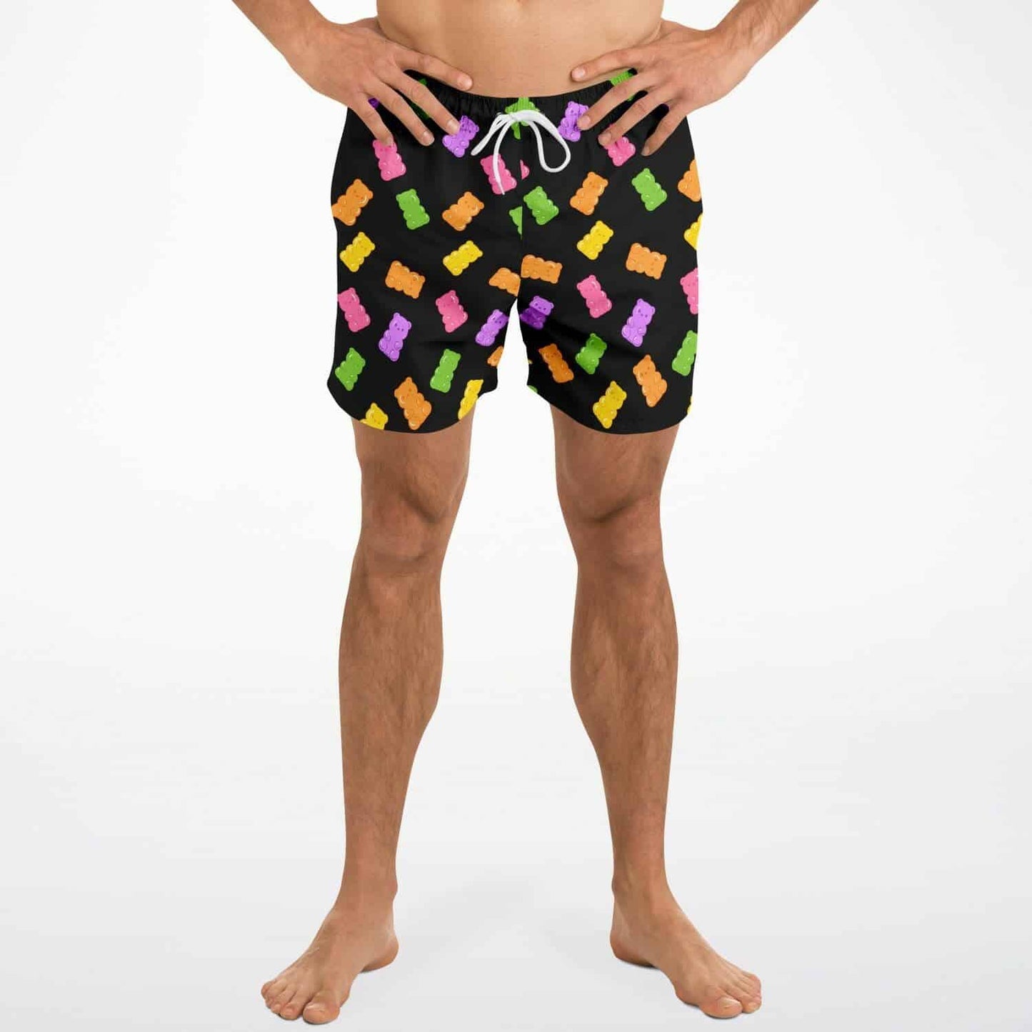 Black Scattered Gummy Rave Swim Trunks