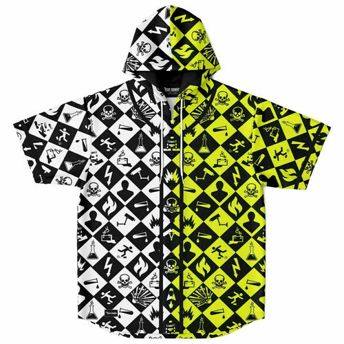 Black Diagonal Checkerboard Rave Hooded Baseball Jersey