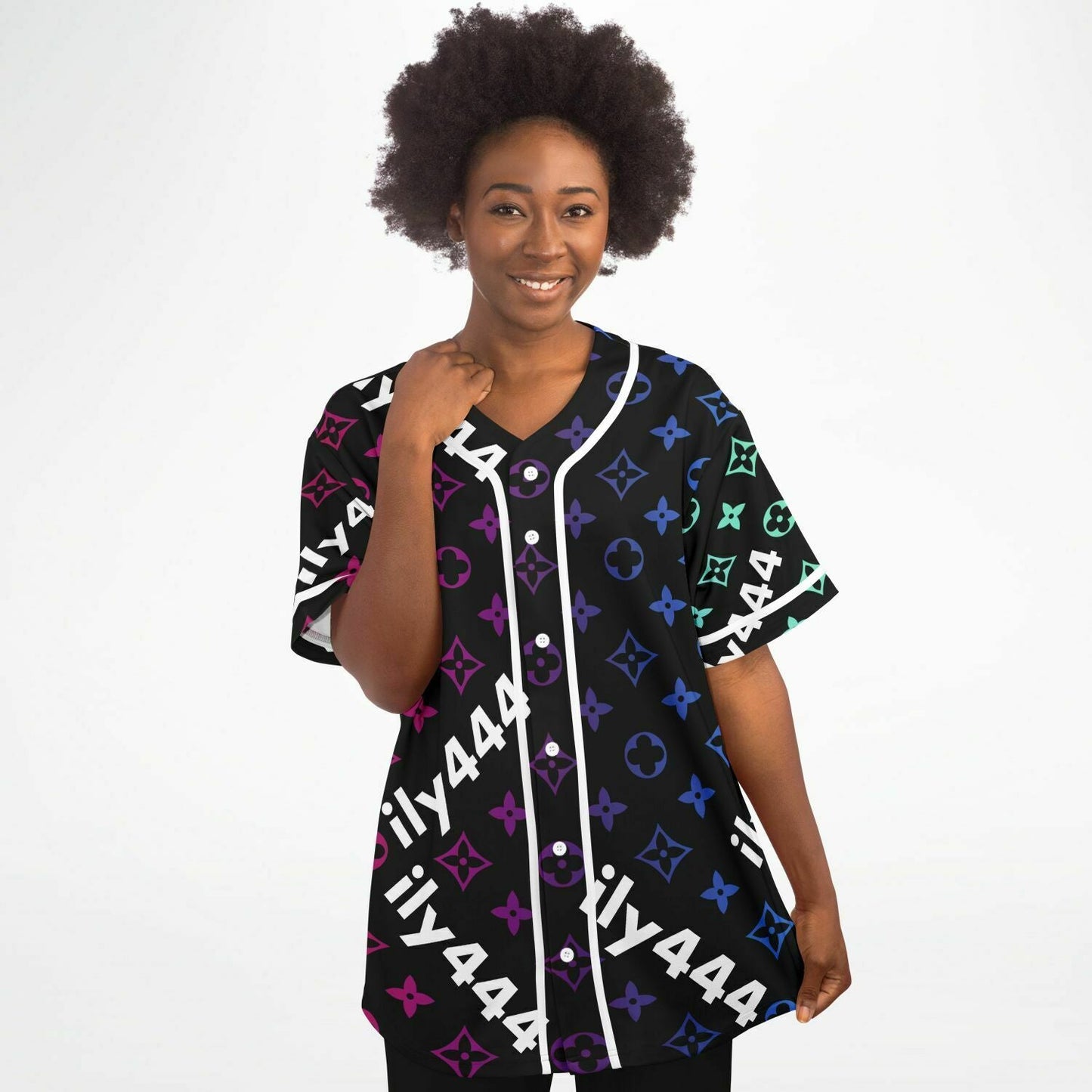 Black Designer Monogram Rave Baseball Jersey