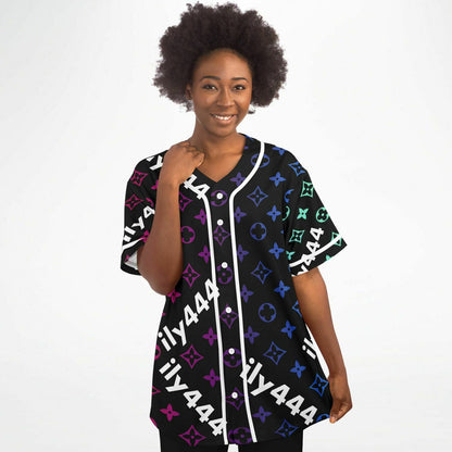 Black Designer Monogram Rave Baseball Jersey