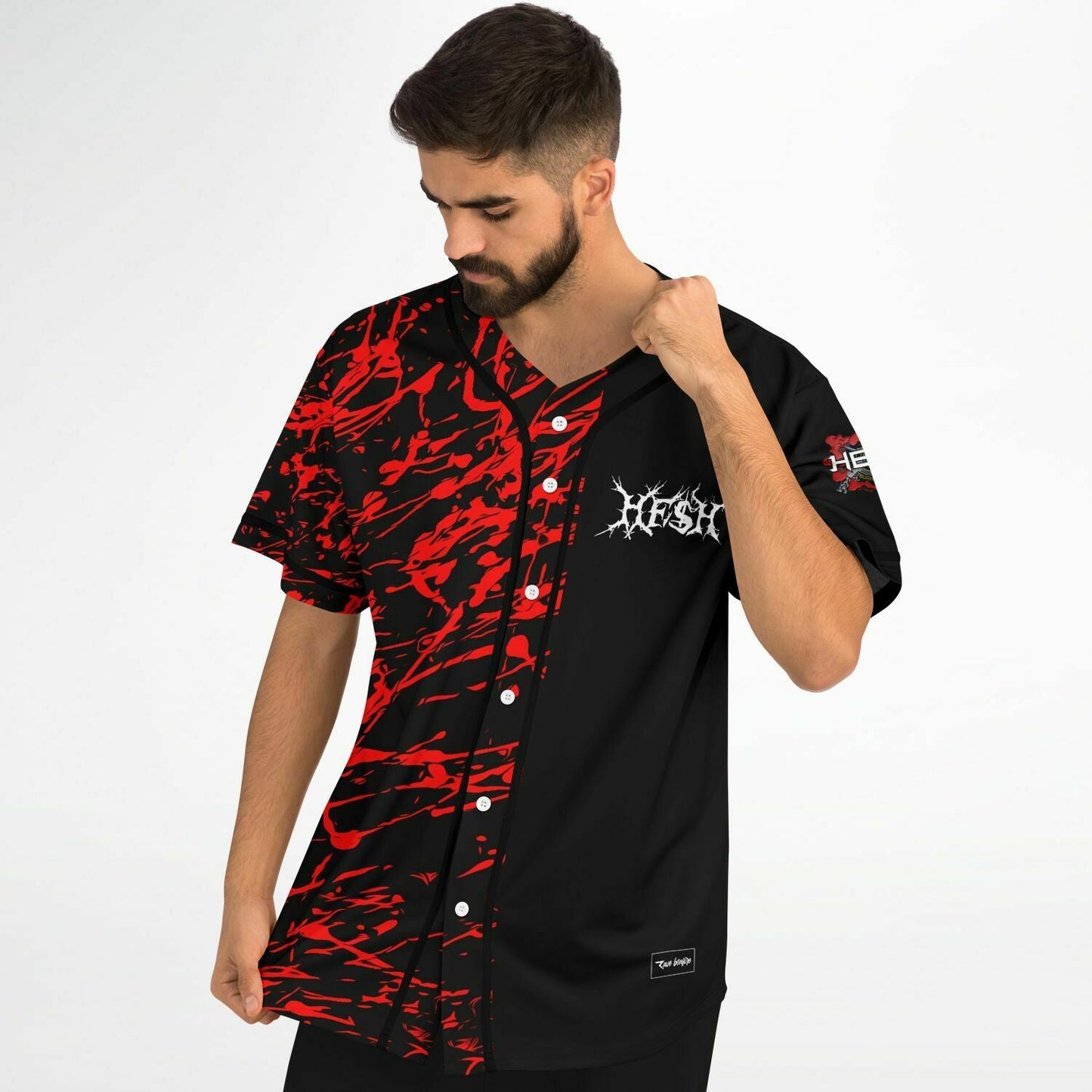 HESH Black Red Paint Rave Baseball Jersey