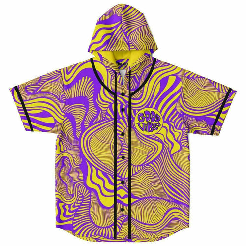 Purple Bright Psychedelic Wavy Rave Hooded Baseball Jersey