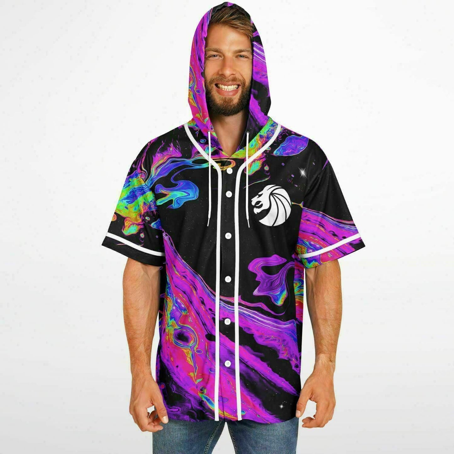 Seven Lions Black Psychedelic Liquid Rave Hooded Baseball Jersey