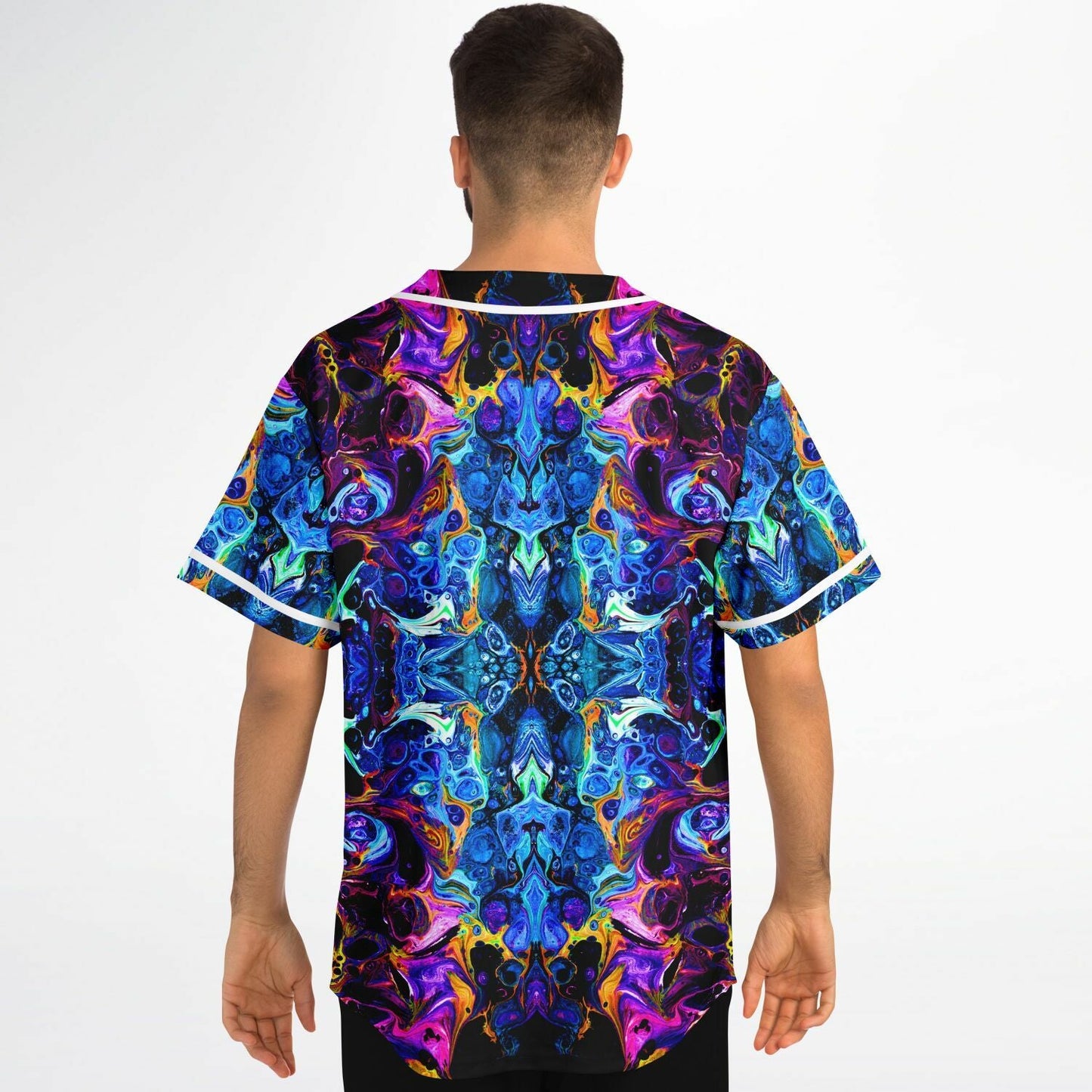 Vivid Purple Kaleidoscopic Mirrored Rave Baseball Jersey