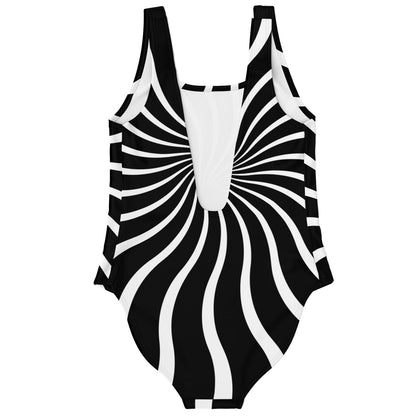 Black White Hypnotic Swirling Rave Swimsuit