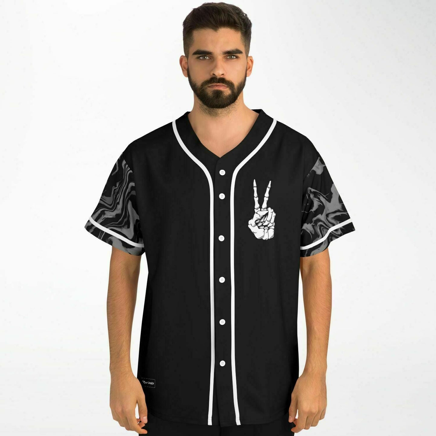 Black Skeleton Hand Rave Baseball Jersey