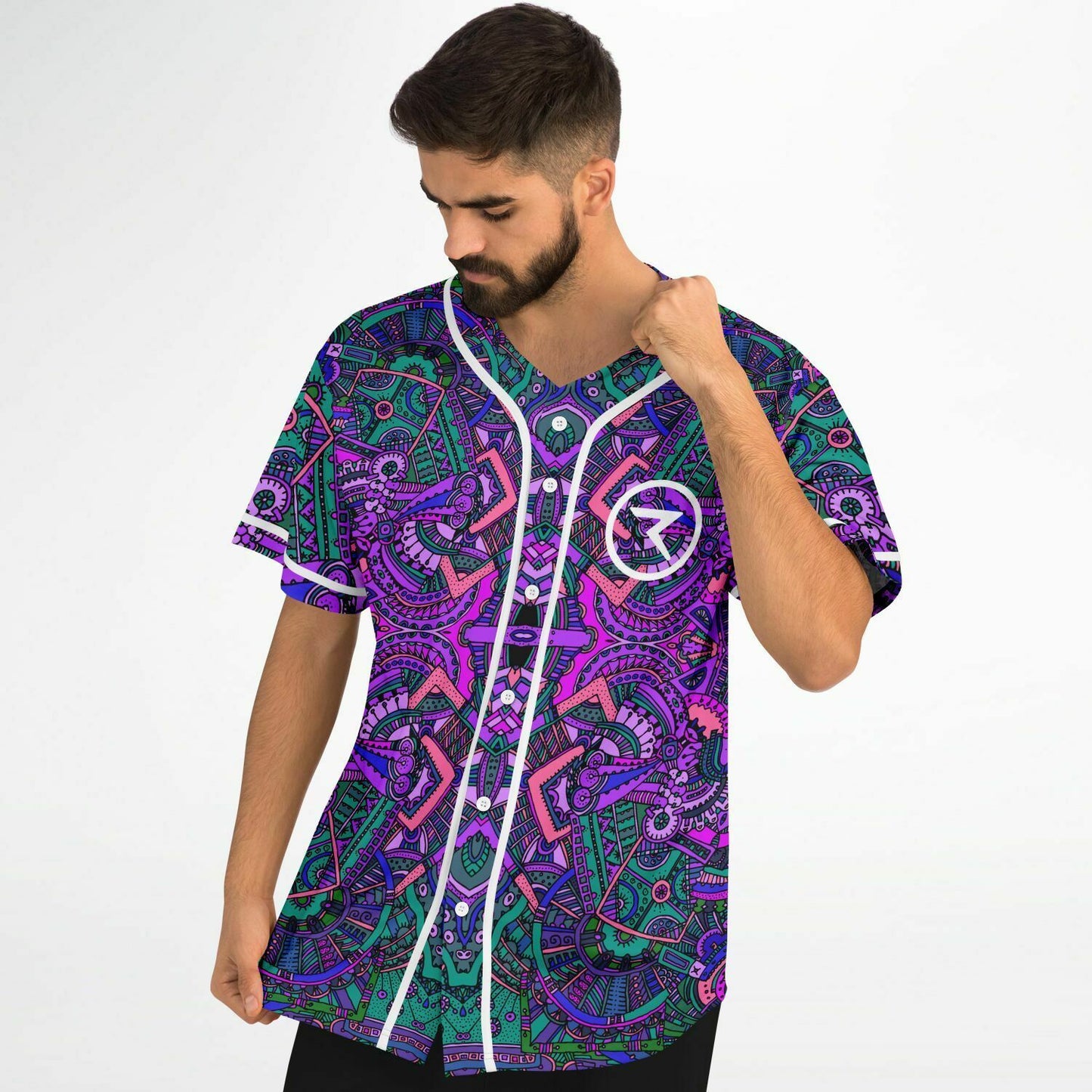 Purple Kaleidoscopic Tribal Rave Baseball Jersey