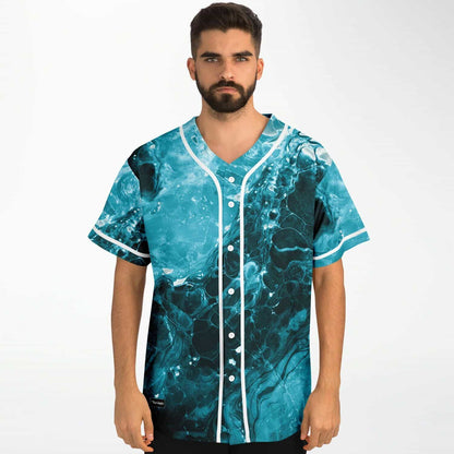 Teal Turquoise Abstract Liquid Rave Baseball Jersey