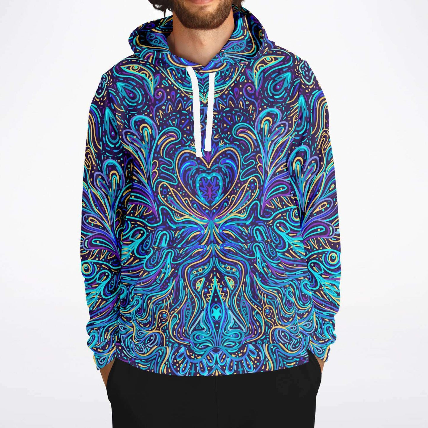 Indigo Psychedelic Doodle Heart Rave Hoodie