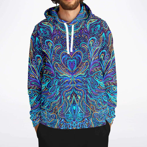Indigo Psychedelic Doodle Heart Rave Hoodie