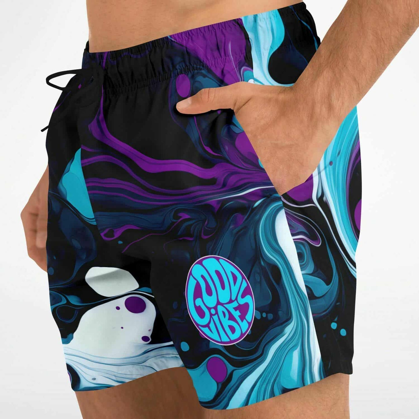 Black Liquid Marble Rave Swim Trunks