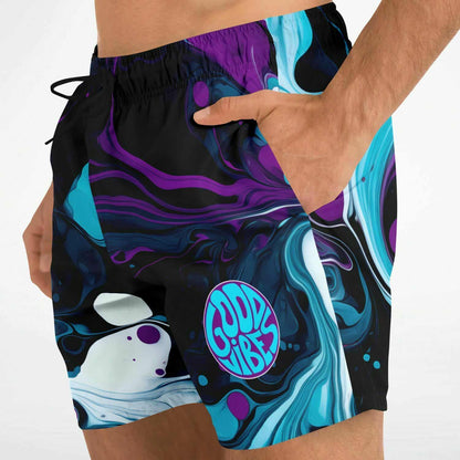 Black Liquid Marble Rave Swim Trunks