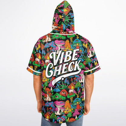 Black Dense Psychedelic Rave Hooded Baseball Jersey