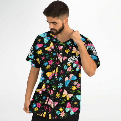 GRiZ Black Colorful Butterflies Rave Baseball Jersey