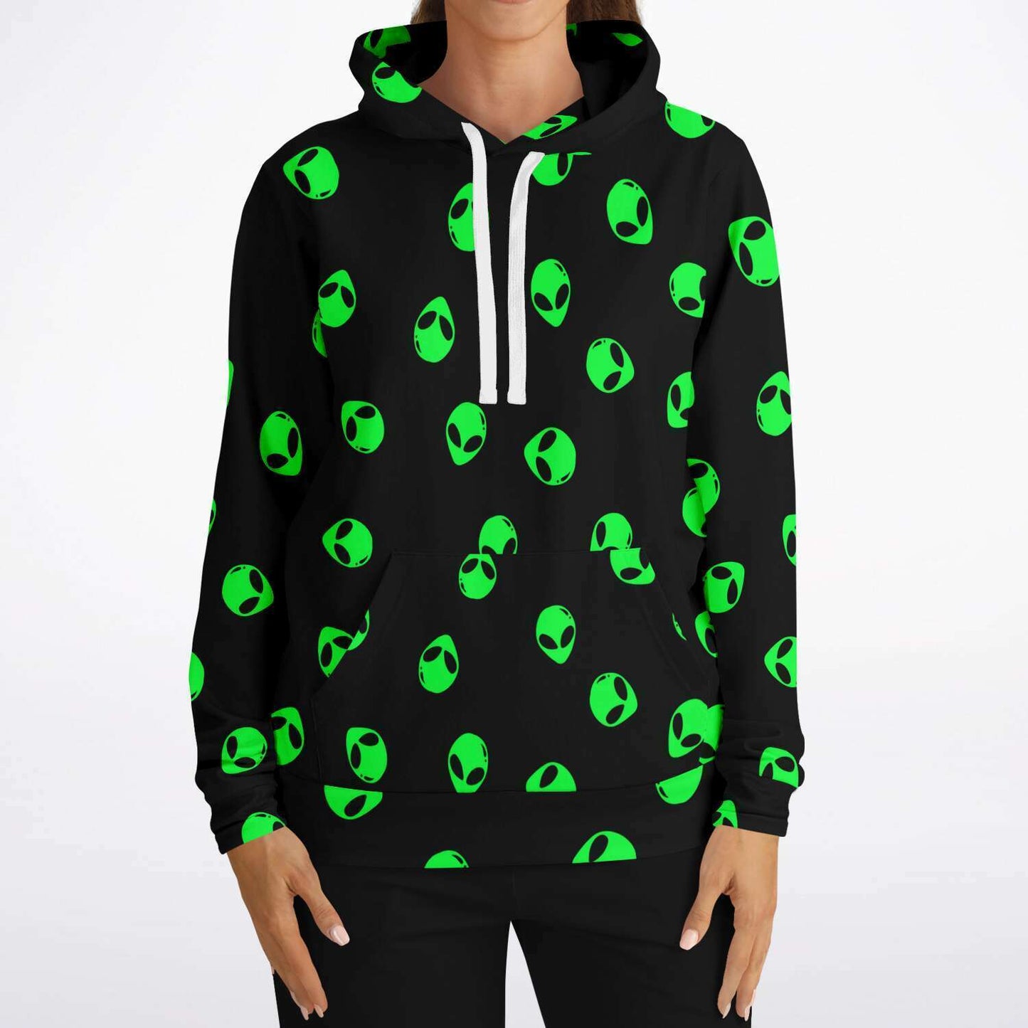 Neon Green Alien Head Black Rave Hoodie