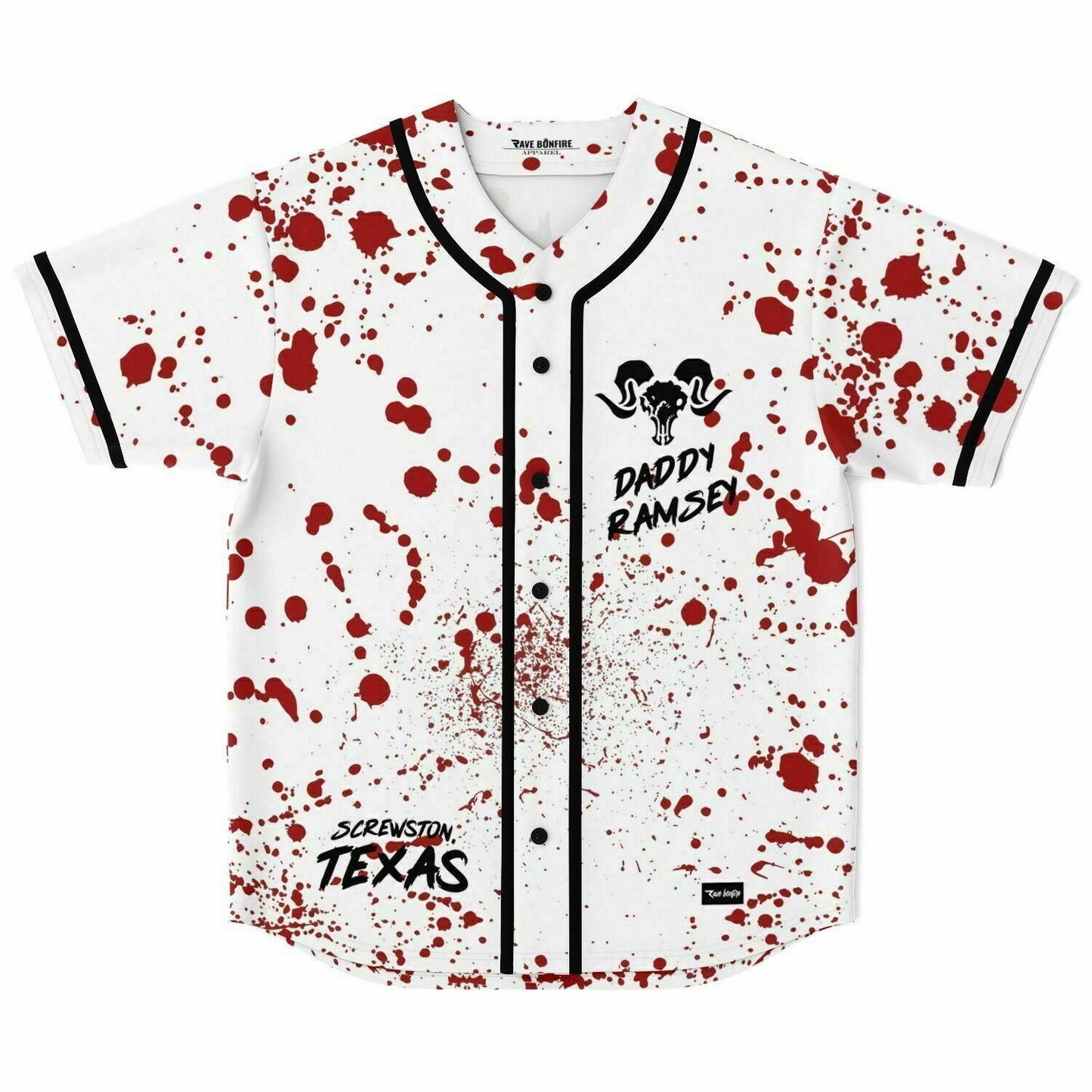 Daddy Ramsey White Blood Spatter Rave Baseball Jersey