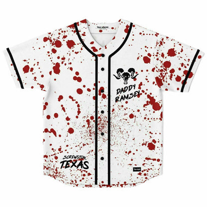 Daddy Ramsey White Blood Spatter Rave Baseball Jersey