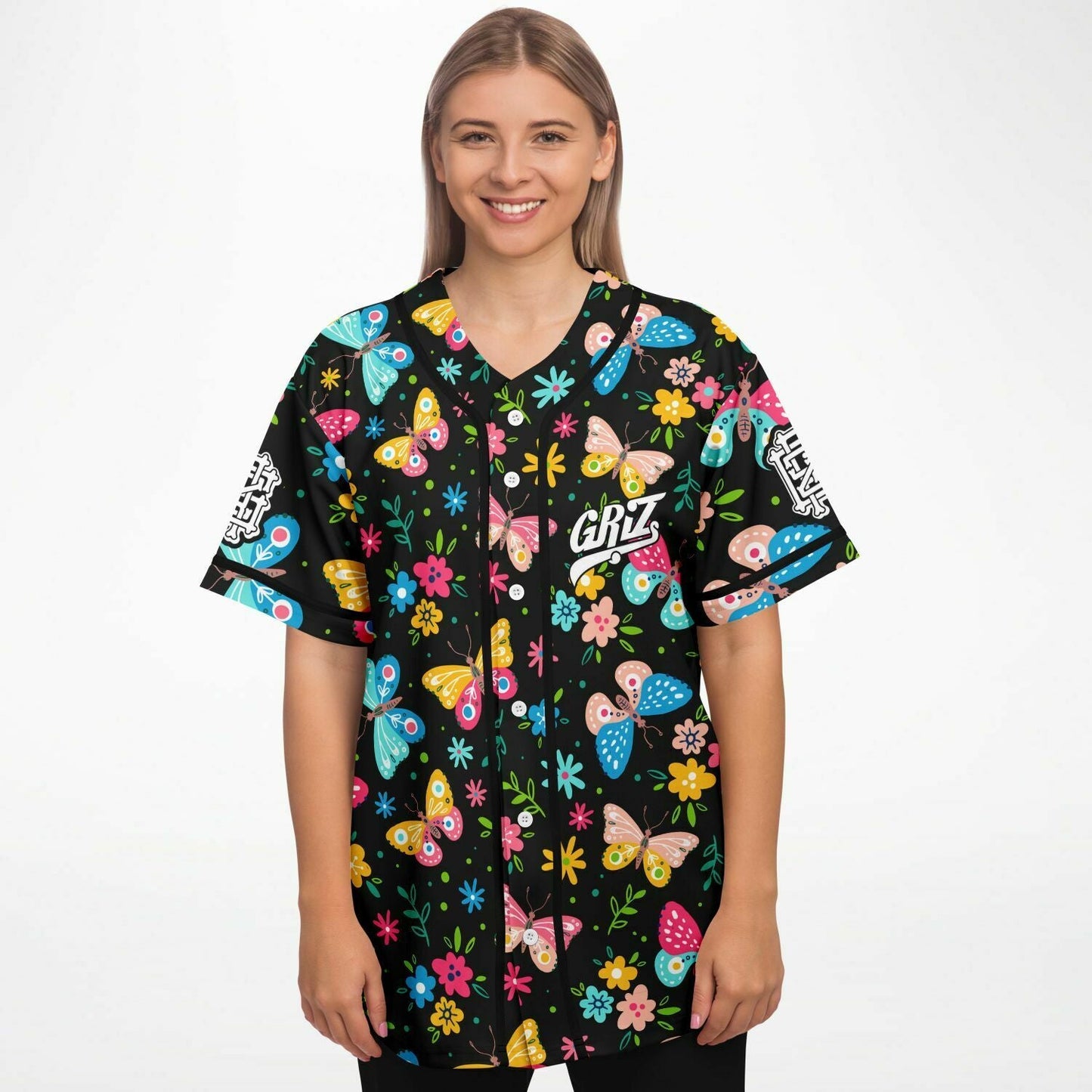 GRiZ Black Colorful Butterflies Rave Baseball Jersey