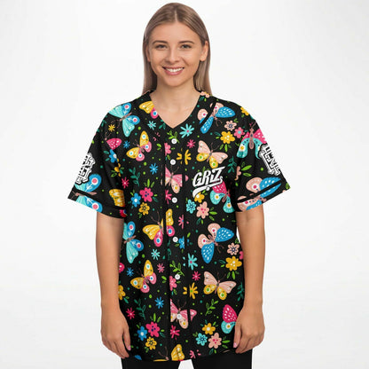 GRiZ Black Colorful Butterflies Rave Baseball Jersey