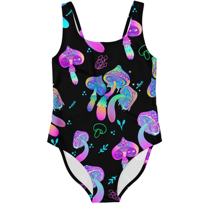 Black Psychedelic Mushrooms Rave Swimsuit