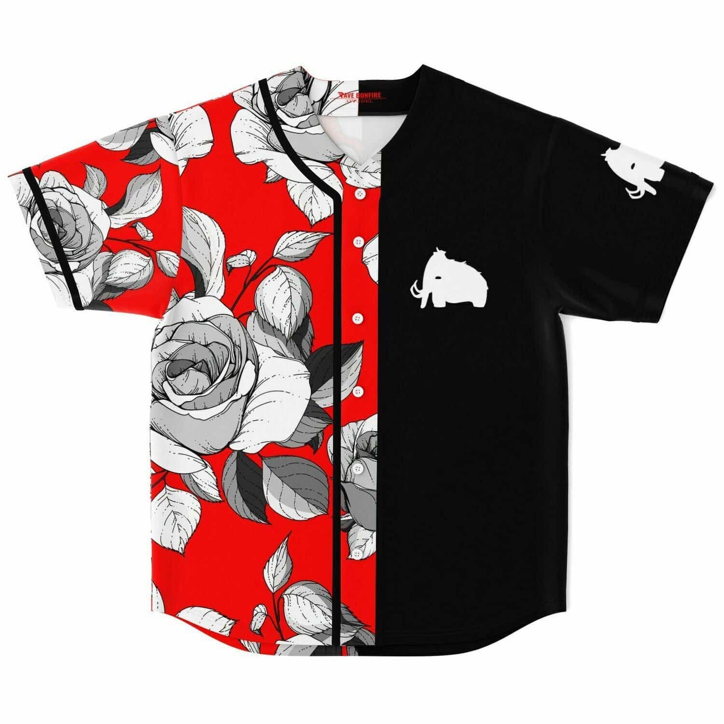 WOOLI Red Black Line Drawn Rave Baseball Jersey