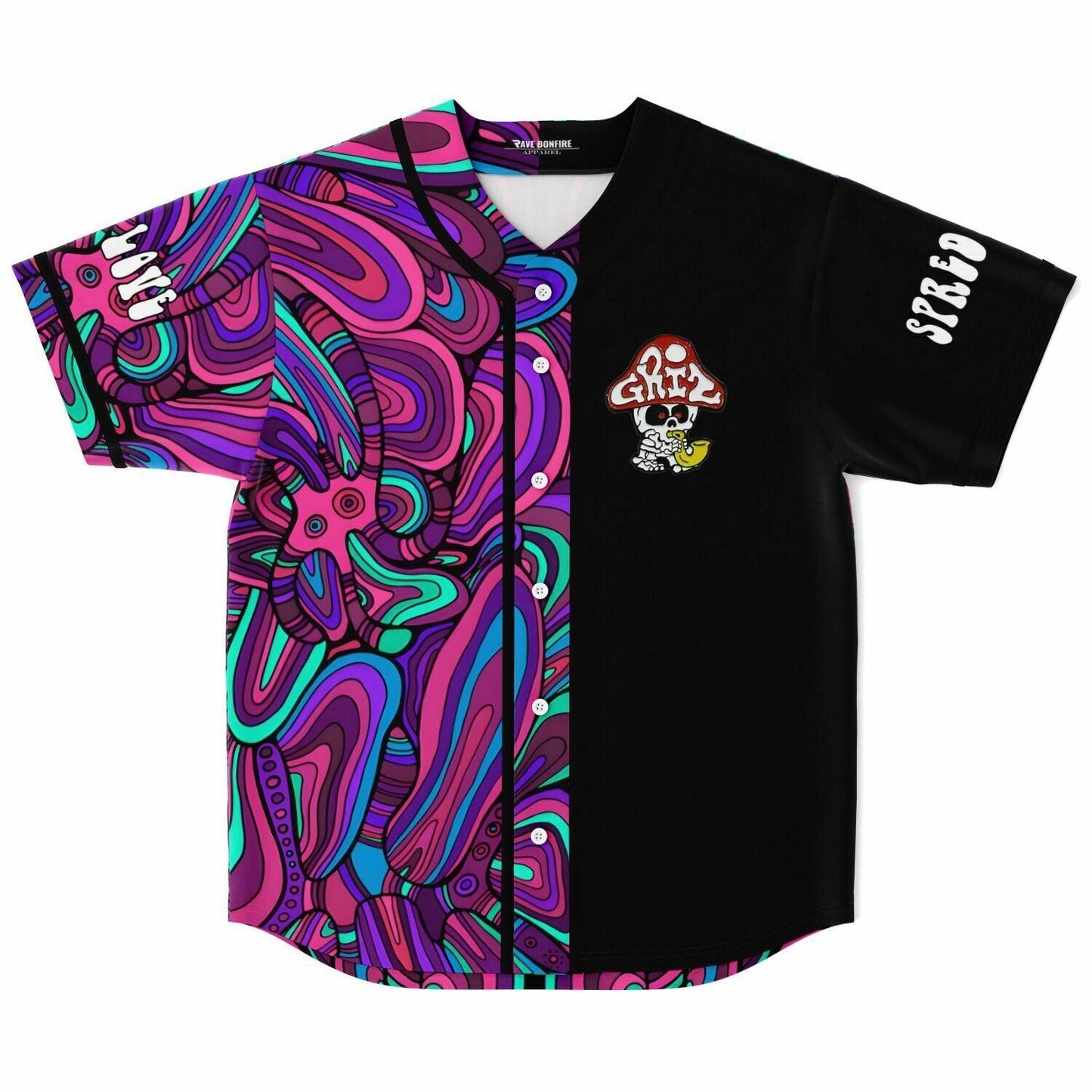 GRiZ Black Paired Psychedelic Paisley Rave Baseball Jersey