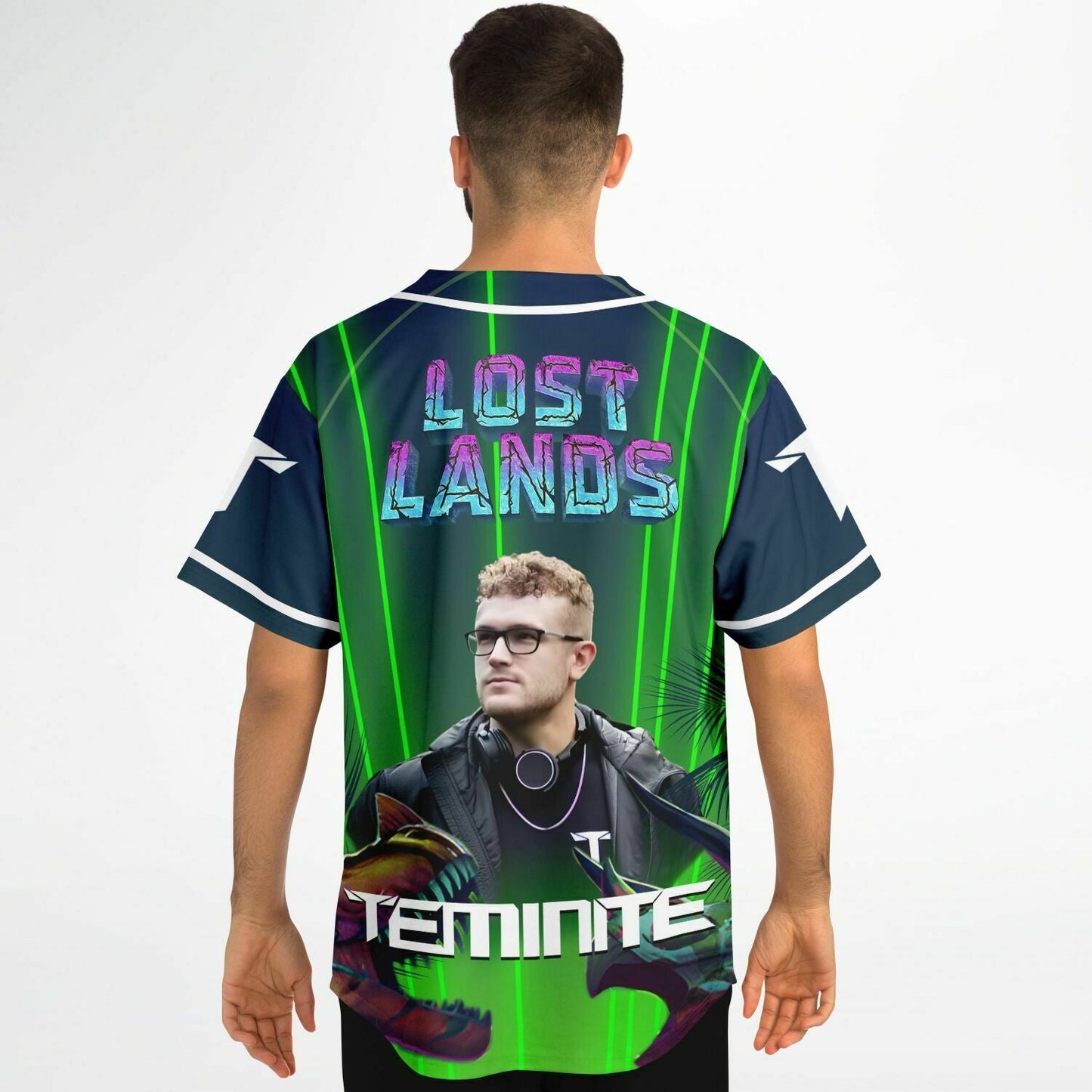 Teminite Navy Green Gradient Body Rave Baseball Jersey