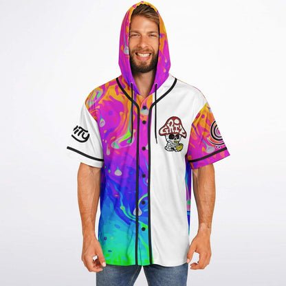 Tape B Half White Melting Rave Hooded Baseball Jersey