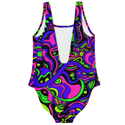 Neon Purple Swirling Liquid Rave Swimsuit