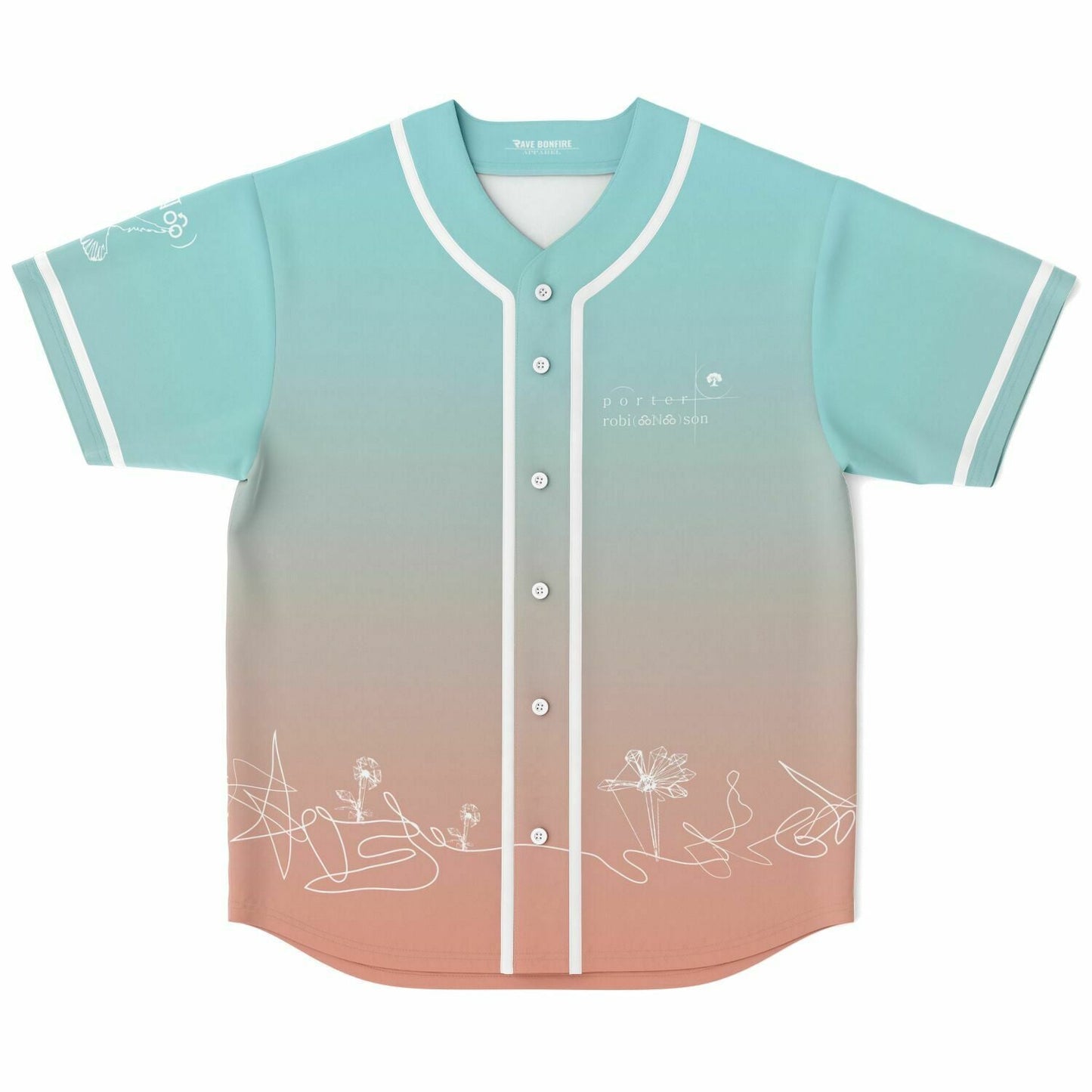 Porter Robinson Teal Coral Hand Drawn Rave Baseball Jersey