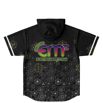 Black Sacred Geometry Rave Hooded Baseball Jersey