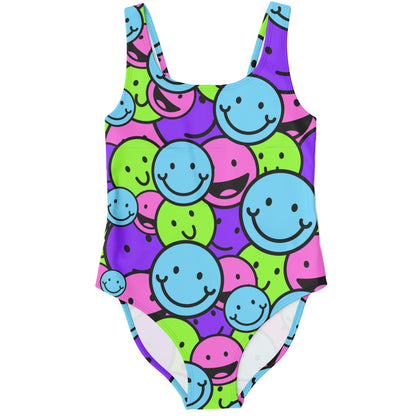 Bright Neon Repeating Smiley Rave Swimsuit