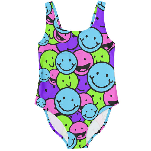 Bright Neon Repeating Smiley Rave Swimsuit