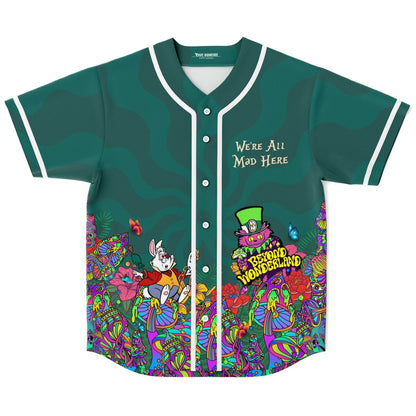 Beyond Wonderland Teal Psychedelic Alice Rave Baseball Jersey