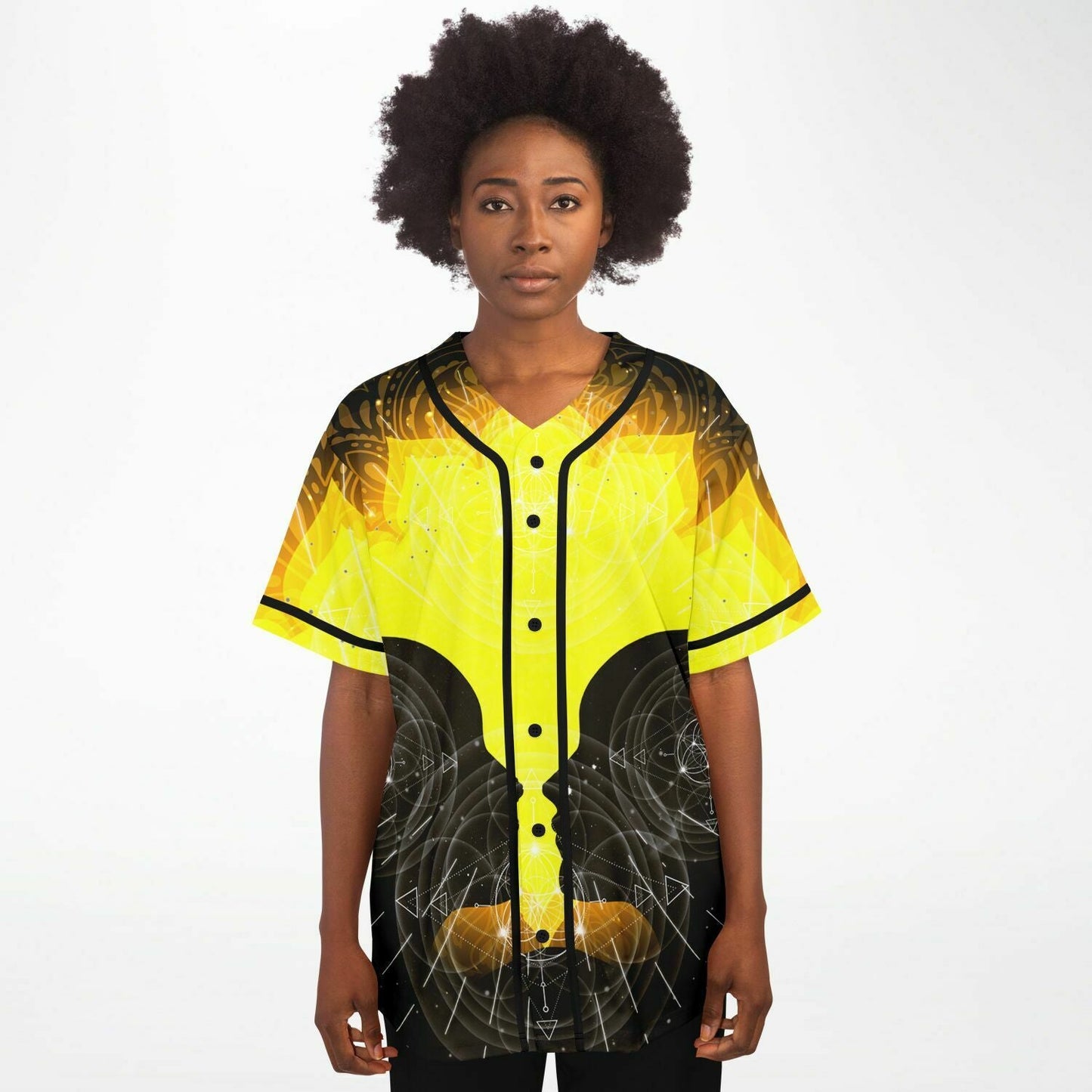 LSDREAM Yellow Black Glowing Lotus Rave Baseball Jersey