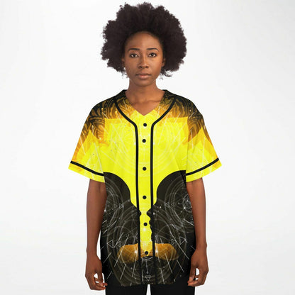 LSDREAM Yellow Black Glowing Lotus Rave Baseball Jersey