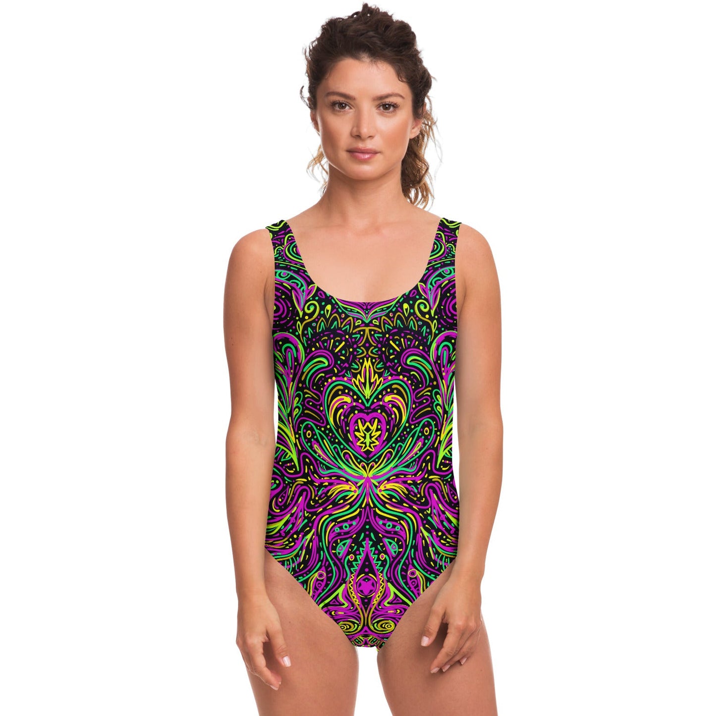 Black Symmetrical Kaleidoscopic Rave Swimsuit