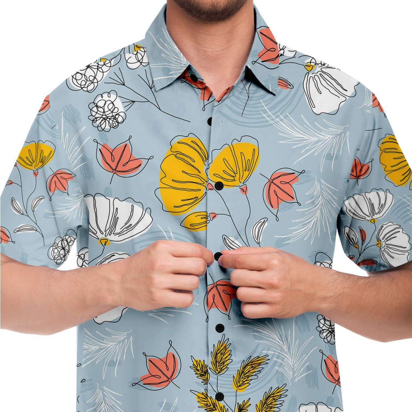 Organic Flat abstract floral short sleeve button down shirt