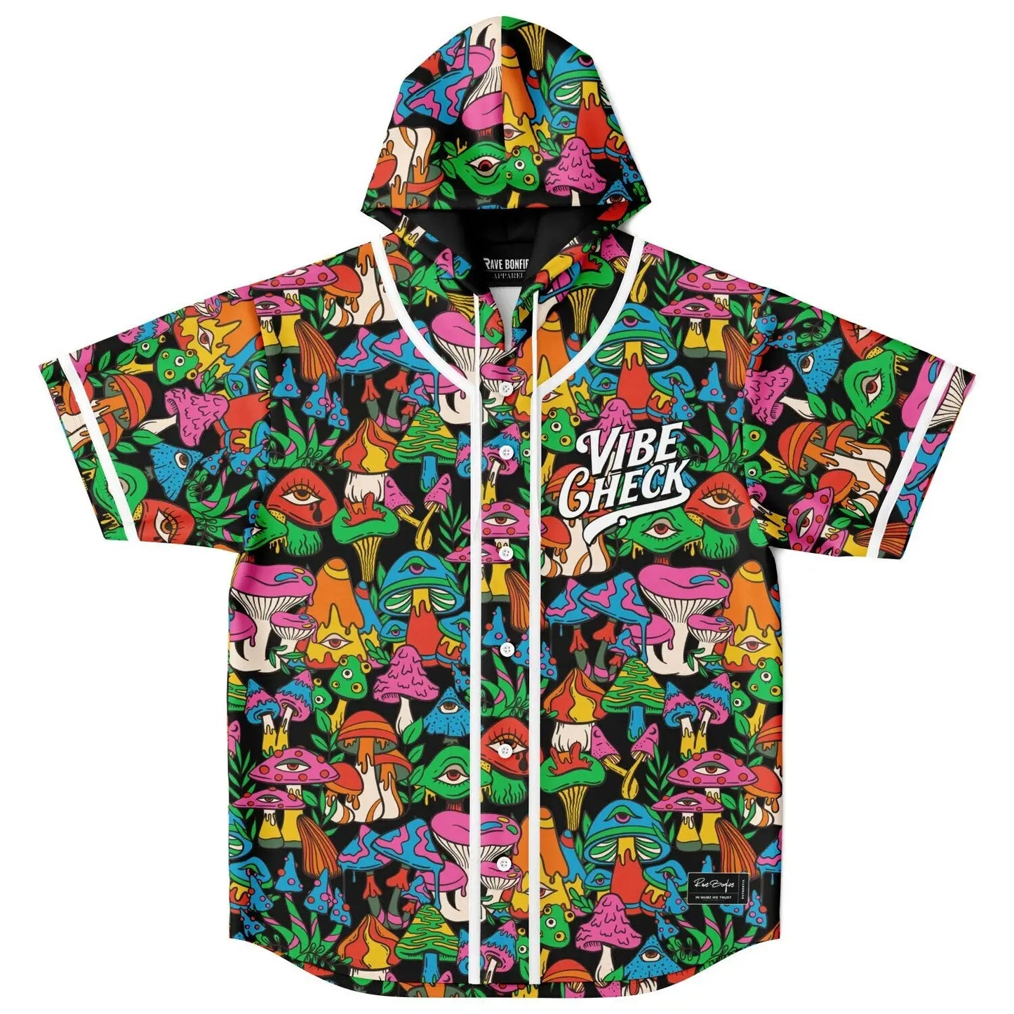 Black Dense Psychedelic Rave Hooded Baseball Jersey