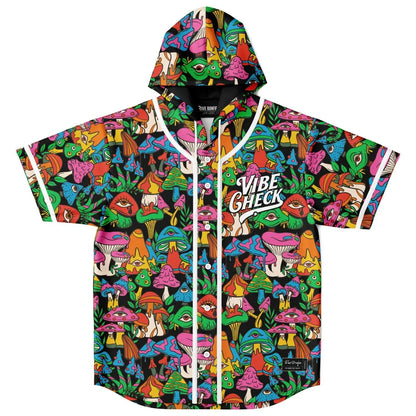 Black Dense Psychedelic Rave Hooded Baseball Jersey