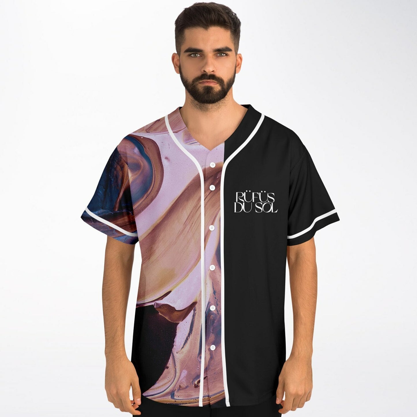 RÜFÜS DU SOL Black Swirling Oil Rave Baseball Jersey