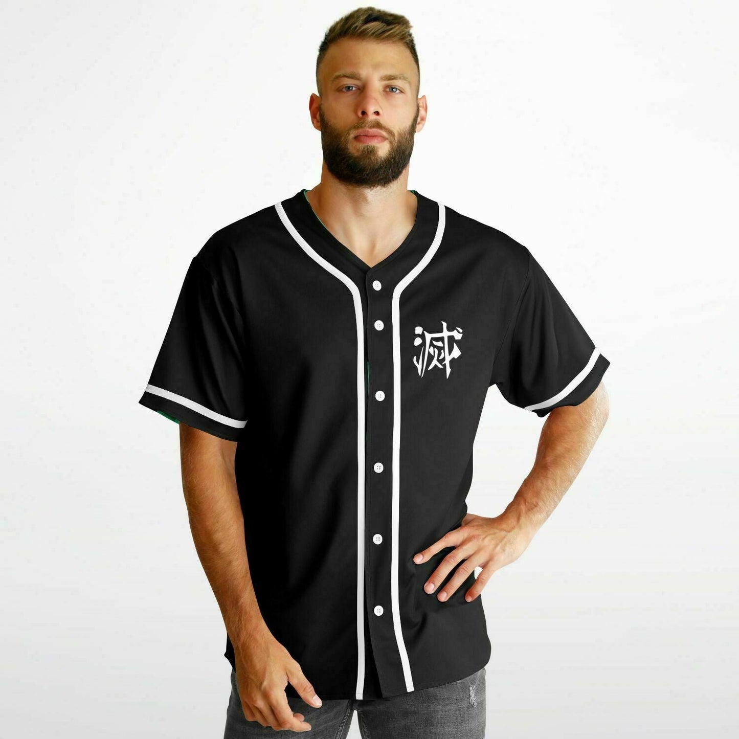 Bass Slayer Green Checkerboard Anime Reversible Baseball Jersey