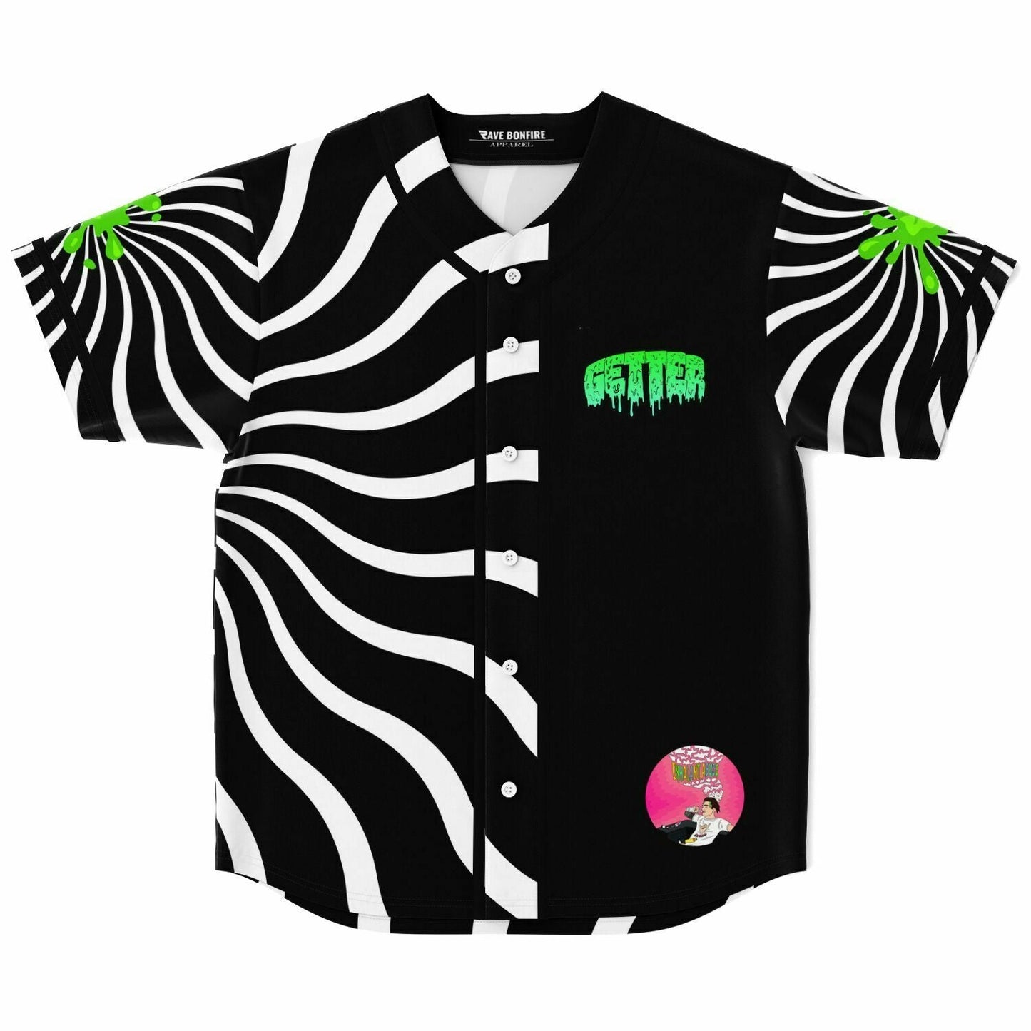Getter Black White Spiral Optical Rave Baseball Jersey