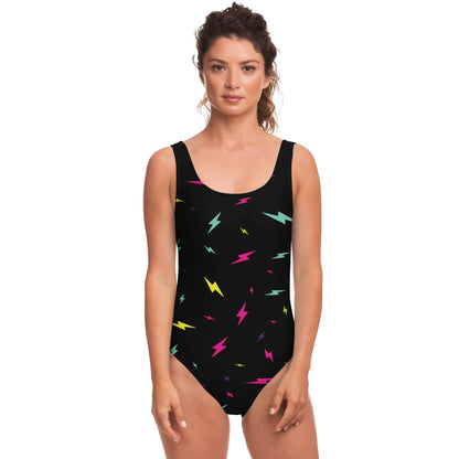 Black Scattered Lightning Rave Swimsuit