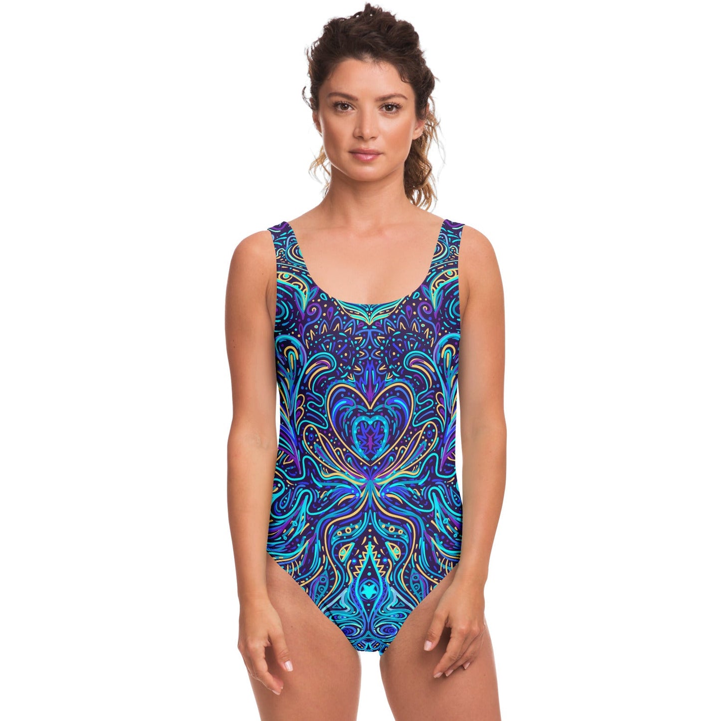 Deep Navy Symmetrical Psychedelic Rave Swimsuit