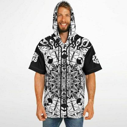 Black White Kaleidoscope Rave Hooded Baseball Jersey