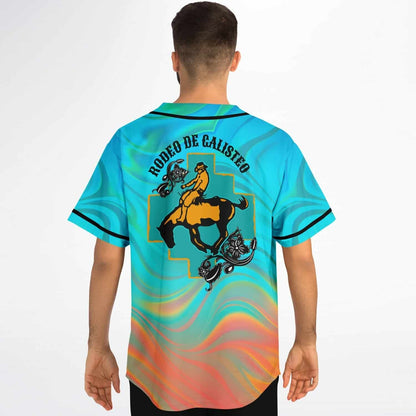 Rodeo de Galisteo Turquoise Teal Cowboy Riding Rave Baseball Jersey