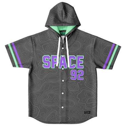Space 92 Charcoal Topographic Contour Rave Hooded Baseball Jersey
