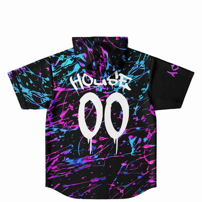 Black Abstract Neon Rave Hooded Baseball Jersey