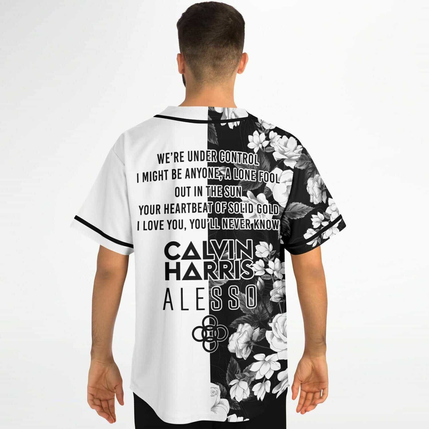 Calvin Harris Black White Rose Floral Rave Baseball Jersey
